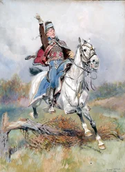Een Franse Cavalerist te Paard, 1900