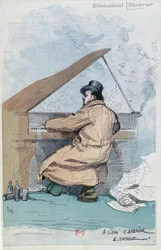 Gekleurde gravure van Franse componist Emmanuel Chabrier