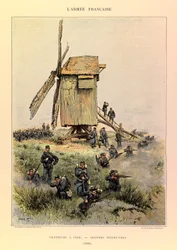 Typen en uniformen van het Franse leger van Kapitein Jules Richard, geïllustreerd door Edouard Detaille: Jagers te voet; de grote manoeuvres in 1885, Privécollectie