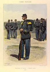Typen en uniformen van het Franse leger van Kapitein Jules Richard, geïllustreerd door Edouard Detaille (1848-1912): Infanterie van de Marine in Grote Kleding in 1887, Privécollectie