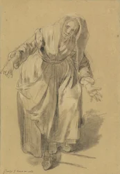 Oude vrouw met uitgestrekte armen (Studie voor het Napolitaanse gebaar)