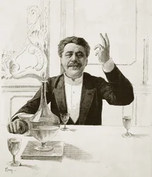 Portret van Henry Becque (1837-1899), Franse toneelschrijver - gravure door Florian naar Jean-Baptiste Guth (1883-1921) - Gepubliceerd in Revue illustree, ca. 1890