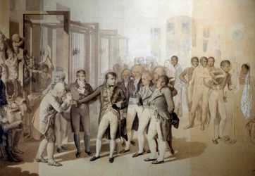 Napoleon Bonaparte, Eerste Consul, bezoekt de fluweelfabriek van de gebroeders Sevene in Rouen, november 1802