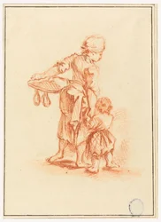 Tekening, Een vrouw die een kind leidt, 1750-75