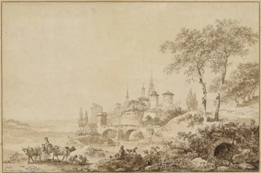 Herders in een Landschap voor een Versterkte Stad