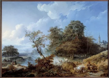 Animerend landschap. Schilderij door Jean Baptiste Leprince (1734-1781)