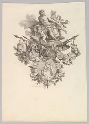 Vignet met Hephaestus en Putti