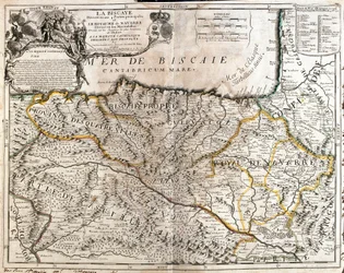 Kaart van de provincie Biscaje (Spanje) en het koninkrijk Navarra (Frankrijk) (Gravure)