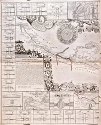 Kaart van het Canal du Midi, met zijn aquaducten