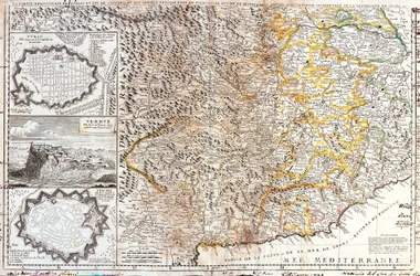 Kaart van de zuidelijke gebieden van de hertog van Savoye, in Italië (Gravure)