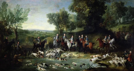 Lodewijk XV (1710-1774) op hertenjacht in het bos bij Saint-Germain, 1730