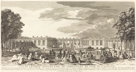 Uitzicht op Trianon in het Park van Versailles vanaf de Avenue