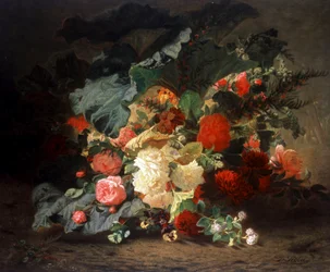 Bloemige compositie. Schilderij van Jean Baptiste Robie (1821-1910) Privécollectie.