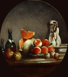 Meloenen, peren, perziken en pruimen, of De gesneden meloen, 1760
