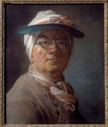 Zelfportret met groene lampenkap