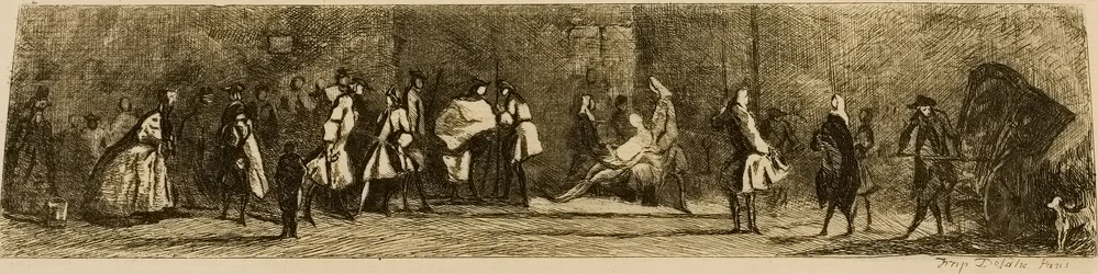 Het uithangbord van de chirurg-barbier, gegraveerd door Jules de Goncourt