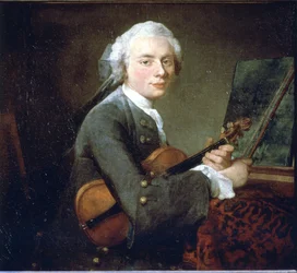De jonge man met de viool, circa 1738. Portret van Charles Theodose Godefroy. Olieverf op doek door Jean Baptiste Simeon Chardin (1699 - 1789). Parijs, Musée du Louvre