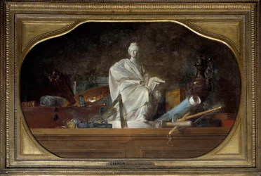 De attributen van de Kunsten Allegorie van de kunsten met beeldhouwersgereedschap, beeldje