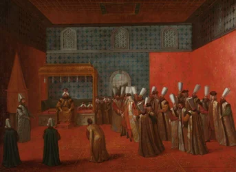 Ambassadeur Cornelis Calkoen bij zijn Audiëntie met Sultan Ahmed III
