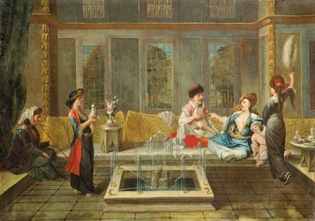 Armeens interieur met een sultan en zijn favoriet