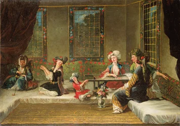 Armeense vrouwen borduren in een interieur
