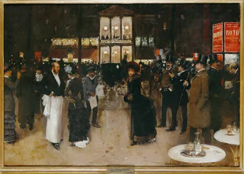 De boulevard voor het Theatre des Varietes, Parijs, bij nacht (schilderij op doek)