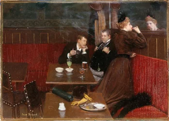 Drie figuren in een café, ca. 1890 (olieverf op doek)