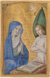 Manuscriptblad met de Aankondiging uit een Getijdenboek, Frans, ca. 1485-90