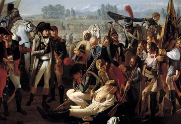 Dood van generaal Charles Antoine Desaix de Veygoux (1768-1800) in de Slag bij Marengo op 14/06/1800 onder de ogen van Napoleon Bonaparte (1769-1821) (detail)