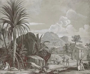 Vertrek voor een wandeling, behangpaneel uit de serie "Paul et Virginie", door Dufour & Cie, ca. 1823