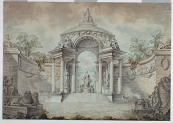 Exedra in een park gewijd aan de deugden en menselijke activiteiten