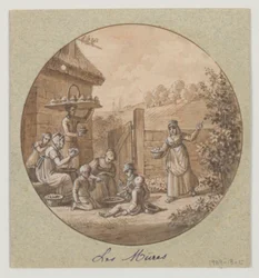 Ontwerp voor een beschilderd porseleinen bord, Les Mûres (Moerbeien) uit de Service des Objets de Dessert (Dessertservice)