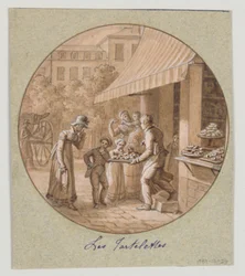Ontwerp voor een Geschilderd Porseleinen Bord, Les Tartelettes (Kleine Taartjes) voor de Service des Objets de Desserts (Dessertservice)