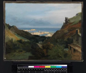 Italiaans landschap met uitzicht op een haven, voor 1875
