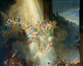 Detail van De bekering van Henri de Joyeuse. Muzikale engelen