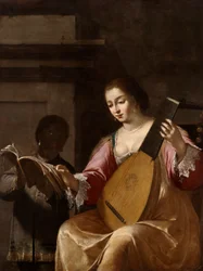 Vrouw die een Luit Speelt