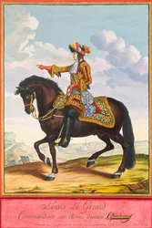 Portret van Lodewijk XIV te paard in de slag bij Cambrai, tweede helft van de 17e eeuw