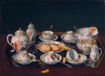Duits: Stilleven met koffiekopjes (Japans theeservies) Stilleven: theeservies