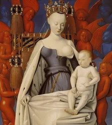 De tronende Madonna met het Christuskind. Diptiek van Melun, rechtervleugel. Ca. 1450