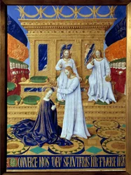 De Kroning van de Maagd, miniatuur uit ‘Het getijdenboek van Étienne Chevalier’ van Jean Fouquet (1420-1477/1481)