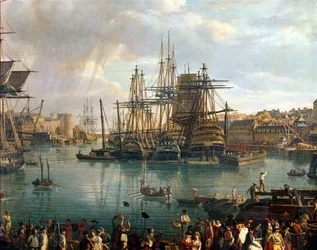 De haven van Brest met zicht op schepen, 1794, detail van 95402