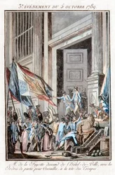 Franse Revolutie - La Fayette verlaat het stadhuis van Parijs om naar Versailles te gaan, 5 oktober