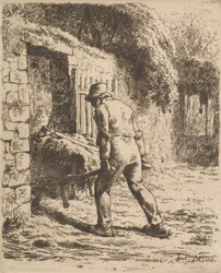 Boer die een kruiwagen duwt, 1855