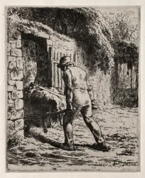 Boer die terugkeert van de mesthoop