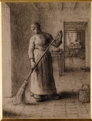 Vrouw die haar Huis Veegt