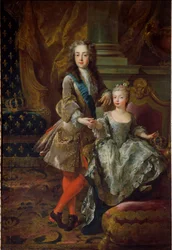 Portret van koning Lodewijk XV (1710-1774) en zijn verloofde Marie Anne Victoire van Spanje (1718-1781), dochter van Filips V van Spanje