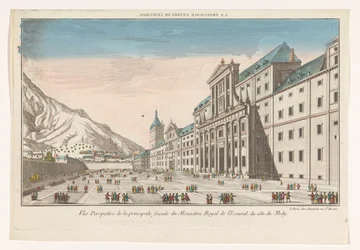 Gezicht op het abdijcomplex El Escorial in de omgeving van de stad Madrid, gezien vanaf de zuidzijde