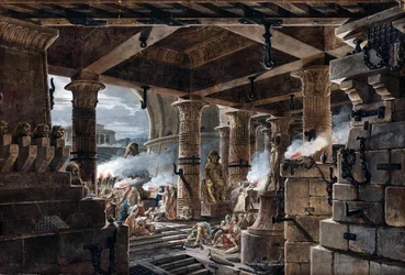 Architectonische fantasie - interieur van een Egyptische tempel