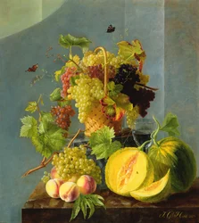 Stilleven met Mand met Druiven en Meloenen, 1815