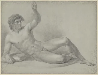 Liggend mannelijk naakt, half opzittend geleund op de rechterarm